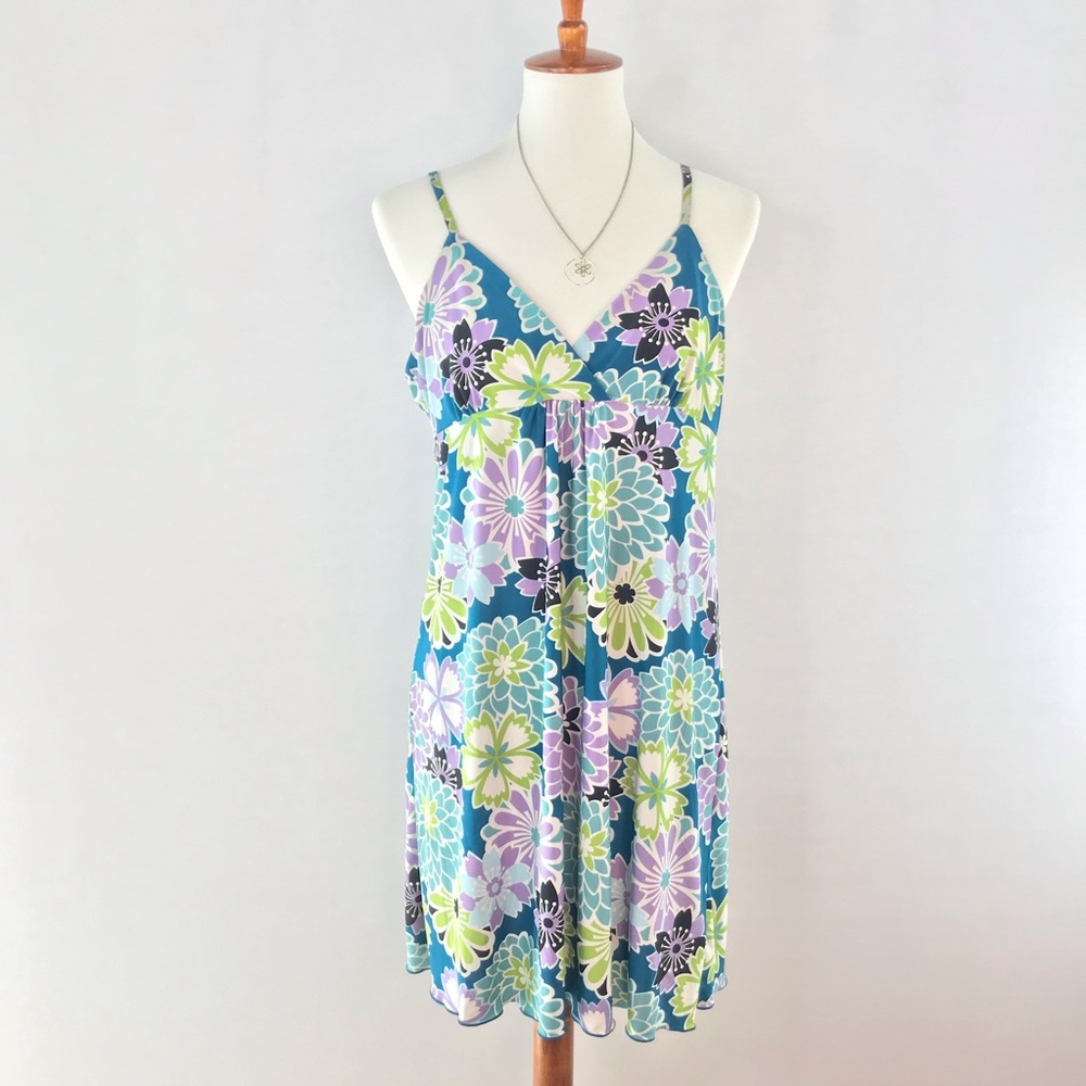 Secret Treasures Sleepwear Blue Floral Short Spaghetti Nightgown Size  L